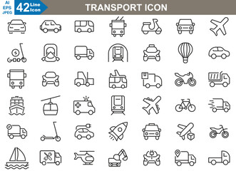 Wall Mural - transport icons set. cars, electric bikes, air planes, truck, travel, boats and more. perfect vector
