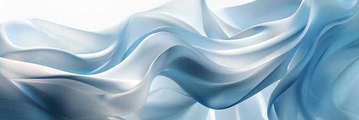 Wall Mural - blue and white abstract background with wavy lines and curves of fabric