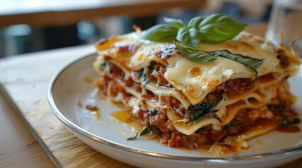 lasagna tasty dish close-up professional setting