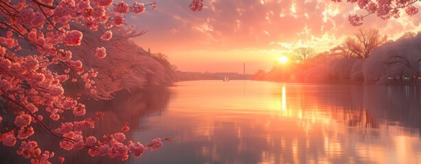 Wall Mural - Cherry blossoms at the Tidal Basin create breathtaking spring scenes, drawing photographers from afar. 