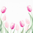 Namalowane różowe kwiaty tulipany ramka ilustracja