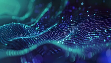 A computer screen displaying a distinctive wave pattern, A binary code background with waves effect