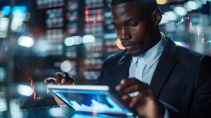 Canvas Print - Businessman Analyzing Stock Market Trends