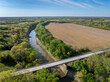 farmland and Blackwater River, springtime aerial view near town of Blackwater, Missouri