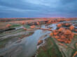 springtime sunrise over Platte River, crane viewing deck and plains near Kerney, Nebraska