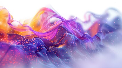 Wall Mural - digital abstract aura particles in purple, orange and blue on a white background 