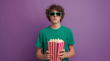 Wall Mural - A Guy with 3D Glasses and Popcorn