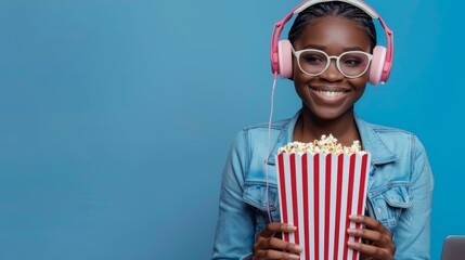 Sticker - Woman with Popcorn and Headphones