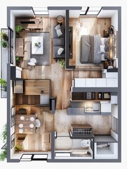 Wall Mural - two room house layout interior design view from above