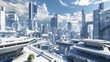 3D render showcasing a rooftop view within a metaverse city environment.