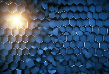 Wall Mural - 'rendering 3d illustration texture background blue dark hexagonal three-dimensional abstract art bus