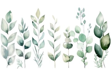 Wall Mural - beautiful plants watercolored illustration in soft pastel tones