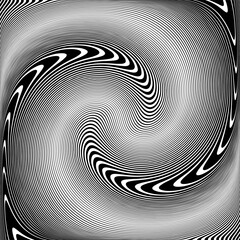 Sticker - Vortex Whirl Movement Design. Wavy Lines Halftone Op Art Pattern. 3D Illusion. Abstract Textured Black and White Background. 