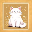 Content White Cat with Closed Eyes Basking in Golden Light
