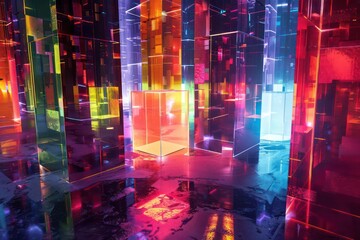 colorful bright lit cubes on a dark background