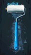 Blue paint roller with white paint on a dark textured background
