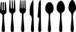 © JasimMughal - Spoon, knife, fork icon set, Dining silverware Silhouette, cutlery, Vector illustration.