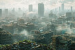 Apocalyptic Cityscape with Skyscrapers Buried in Garbage.