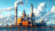 Industrial landscape with oil refinery plant. 3d render illustration.
