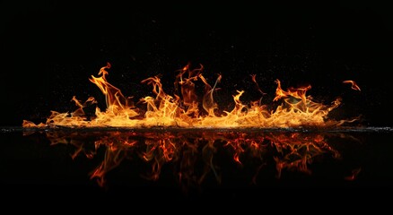 Wall Mural - Close up of fire flames on black background 