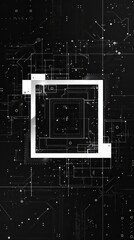 minimal symbolic abstract cyber square background in white graphics on a black background