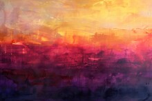 An Abstract Impression Of A Sunset With Hues Of Coral, Violet, And Amber