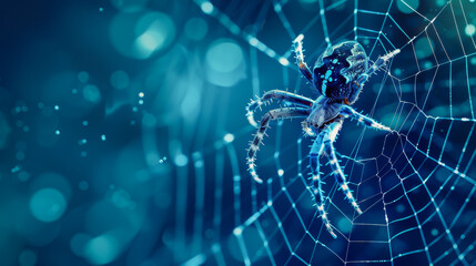 A spider is sitting on a blue web