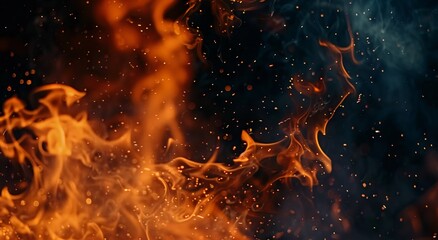 Wall Mural - Close up of fire flames on black background 