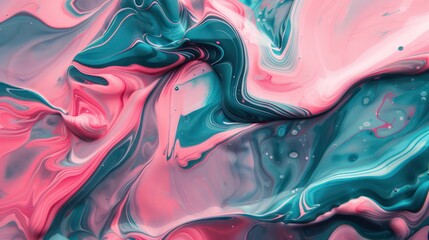 Wall Mural - amazing thick liquid paint swirling impetuous texture background in teal and pink nuances