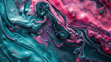 Wall Mural - amazing thick liquid paint swirling impetuous texture background in teal and pink nuances