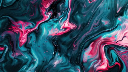 Wall Mural - amazing thick liquid paint swirling impetuous texture background in teal and pink nuances
