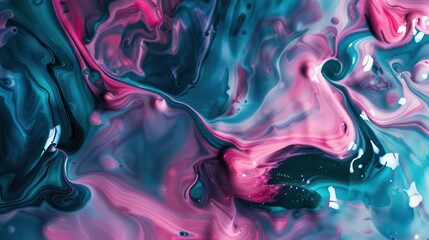 Wall Mural - amazing thick liquid paint swirling impetuous texture background in teal and pink nuances