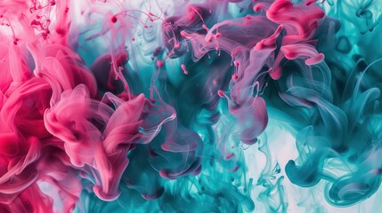 Wall Mural - amazing thick liquid paint swirling impetuous texture background in teal and pink nuances