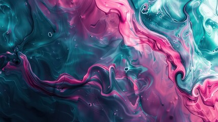 Wall Mural - amazing thick liquid paint swirling impetuous texture background in teal and pink nuances
