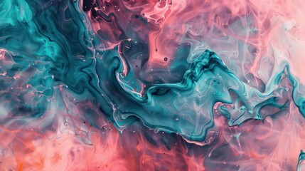 Wall Mural - amazing thick liquid paint swirling impetuous texture background in teal and pink nuances