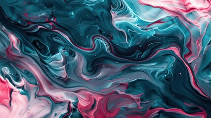 Wall Mural - amazing thick liquid paint swirling impetuous texture background in teal and pink nuances