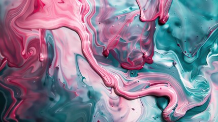 Wall Mural - amazing thick liquid paint swirling impetuous texture background in teal and pink nuances