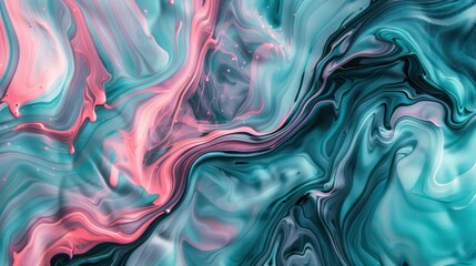 Wall Mural - amazing thick liquid paint swirling impetuous texture background in teal and pink nuances