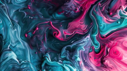 Wall Mural - amazing thick liquid paint swirling impetuous texture background in teal and pink nuances