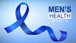 Men's Health Month greeting banner. Blue background with text and ribbon