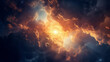 An awe-inspiring scene of cosmic clouds illuminated by a bright, fiery light in the center, invoking the vastness of space