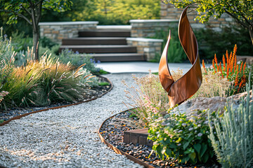 Poster - A landscape architect integrates copper garden sculptures into a design - enhancing the natural beauty of the space with elegant metallic elements