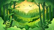 Vector illustration of a summer forest landscape in a paper-cut origami style, promoting ecology and environment conservation.