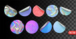 Set of round paper stickers hologram gradient color. Realistic design round sticker label template isolated background. Collection mockup price tag sale. Vector illustration