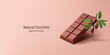 3D bar of chocolate and a branch with cocoa beans. Realistic image of sweets for design concepts. Natural products, cocoa, and organics. Vector