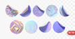 Set of round paper stickers hologram lilac gradient color. Realistic design round sticker label template isolated background. Collection mockup price tag sale. Vector illustration
