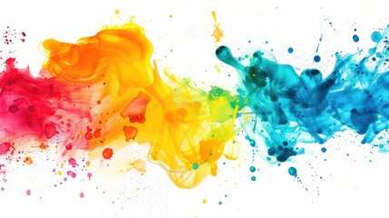 Wall Mural - colorful ink splashes on a white background