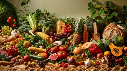 Wall Mural - organic and healthy food background assembled like a still life painting