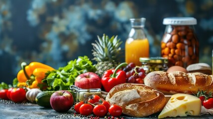 Wall Mural - organic and healthy food background assembled like a still life painting