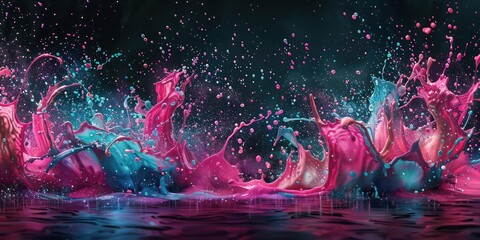 Wall Mural - dynamic colorful liquid paint splash wallpaper with vivid bright colors on a black background